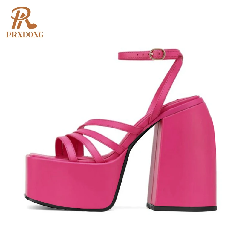 

2021 New High Heels Women Sandals Thick Platform Female Slippers Buckle Strap Dress Office Ladies Wedding Microfiber Leather 42