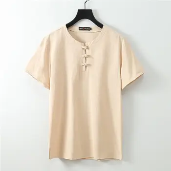 

Linen male big o-neck t shirt Chinese style fat guy plus size men's Casual short-sleeve T-shirt M- 8XL 9XL big summer shirts