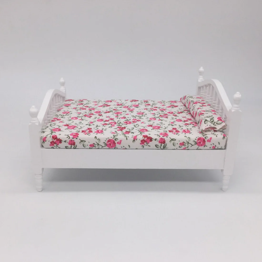  1/12 Scale Miniature Dollhouse Pocket Double Bed Model Diy Assembly Dolls Houses Accessories - Dark