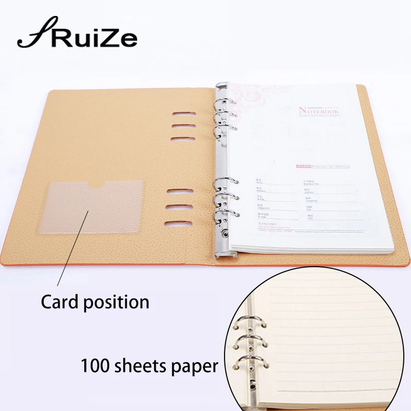 RuiZe hard cover A5 leather spiral notebook agenda 6 ring binder daily planner organizer office note book 2020 engraved name