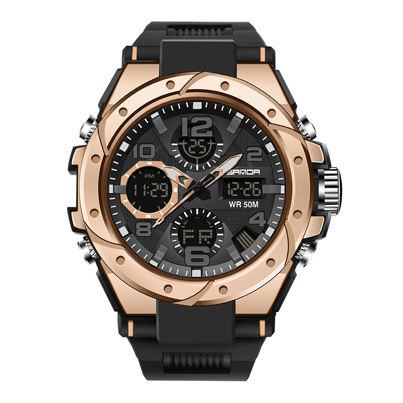 BASID Brand Mens Sports Business Fitness Watch Man Dual Display Analog Digital Wristwatches Waterproof Swimming Military Watches rose gold digital watch Digital Watches