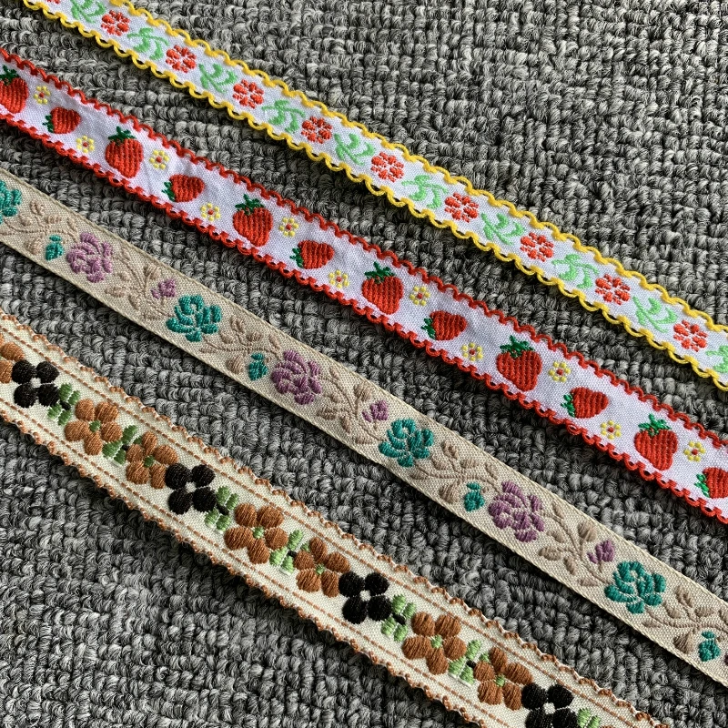 3YARD 5/8 INCH 12-20mm Flowers Strawberry Handmade Jacquard Ribbon Lace ribbon decoration ribbon supplies sewing ribbon