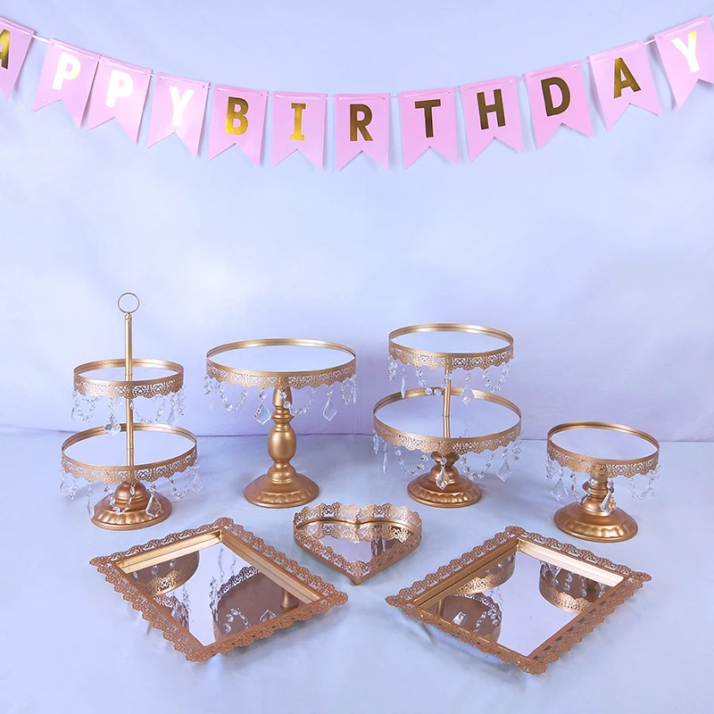 7pc mirror gold cake stand set Desserts display rack decoration arrangement wedding birthday cake decorating tools cupcake stand - Цвет: Picture color 7pcs