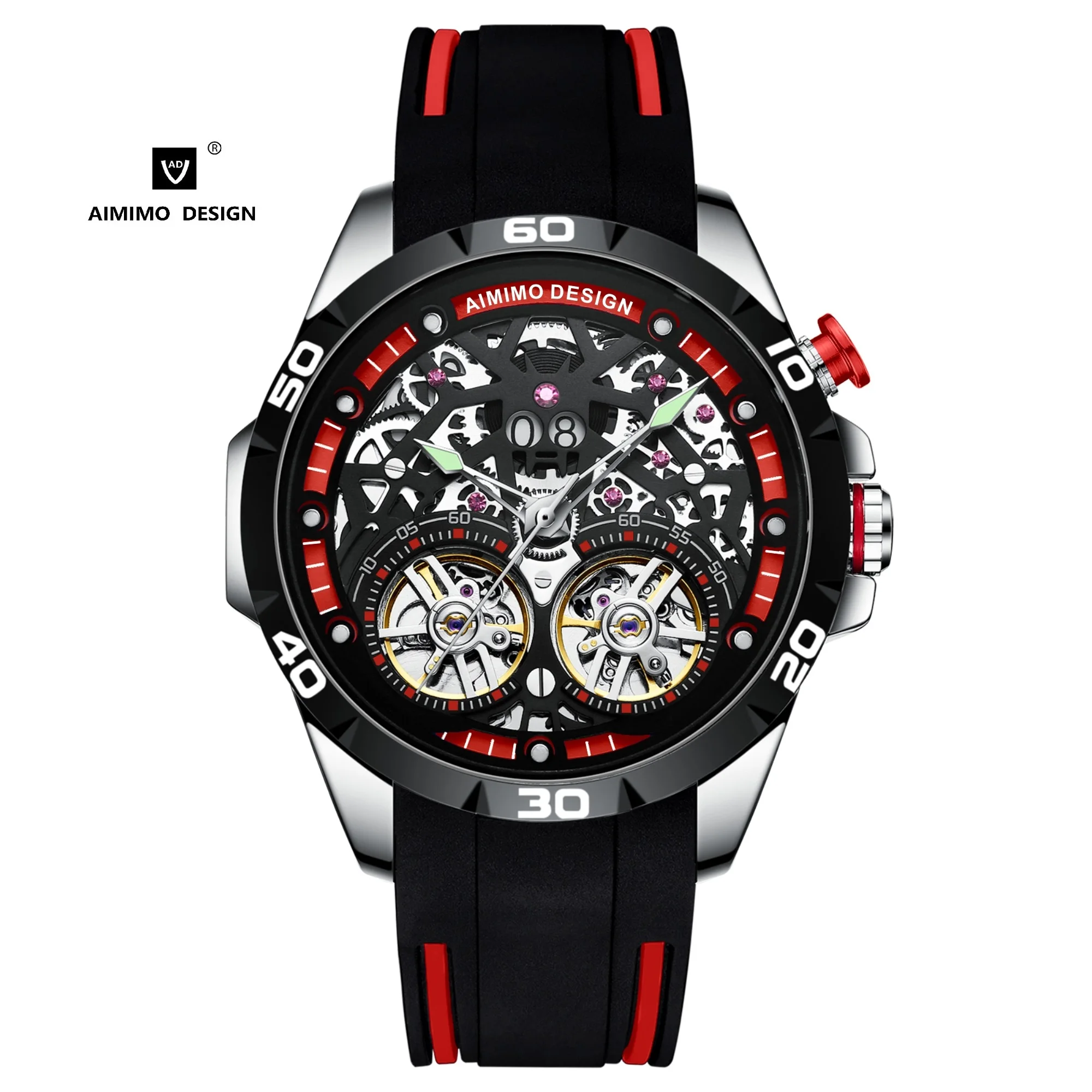 AIMIMO DESIGN Men`s Watch Silicon Mechanical Wristwatch Automatic Movement Sport Watches Skeleton Double Tourbillon Reloj Hombre AIMIMO DESIGN Men`s Watch Silicon Mechanical Wristwatch Automatic Movement Sport Watches Skeleton Double Tourbillon Reloj Hombre