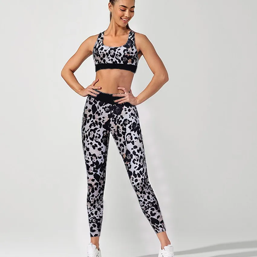 

Female Leopard Print Sport Suit Women Fitness Clothing Sport Wear Yoga Set Gym Jogging Suit Sportswear Running Legging Women Set