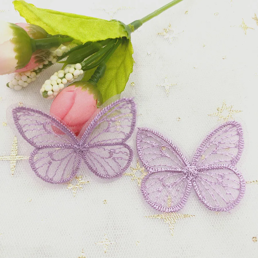 48pcs/lot 4.5*3.5cm Embroidered mesh butterfly cloth patches Appliques for Clothes Sewing Supplies DIY Hair Clip Accessories Garment Labels