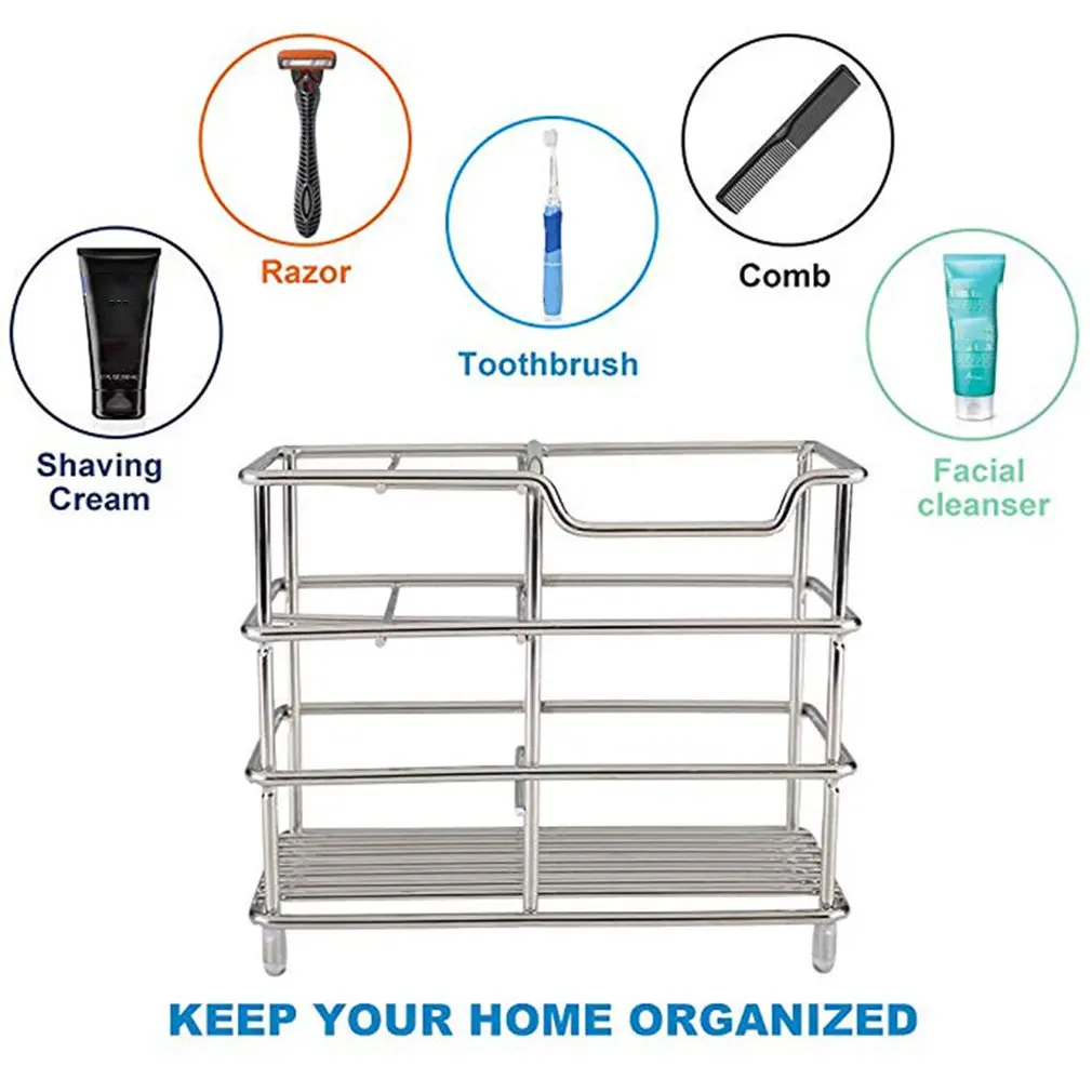 Stainless Steel Toothbrush Holder Toothpaste Holder Stand (Stainless Steel Toothbrush Holder) Professional 4 Grid