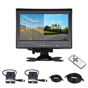 

Dual Backup Camera with 7'' 2 Split Monitor Kit Front View/Rear-View Camera Night Vision Waterproof 49.3FT Cable for Trucks Buss