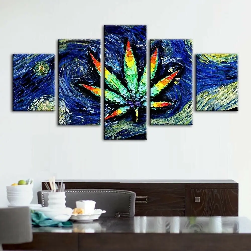 

Abstract Van Gogh Starr Leaf Hemp 5 Pcs Modular Paintings HD Prints Posters Canvas Wall Art Pictures For Living Room Home Decor