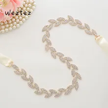 Стразы лист пояс невесты Тонкий Алмазный Свадебный ремень Золотая лента Свадебная со стразами для свадебных аксессуаров A198G