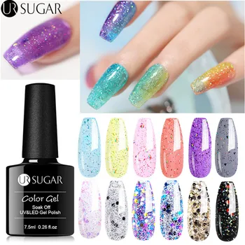 

UR SUGAR 7.5ml Sequins Gel Nail Polish Shiny Platinum Glitter UV Gel Varnish Soak Off Led Gel varnish Semi Permanent