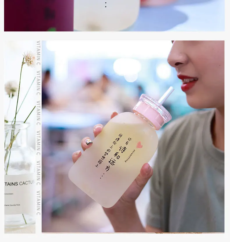 Gourde En Verre BKR 16 Oz Rose – Cœur, BPA Free, Bouchon Vis