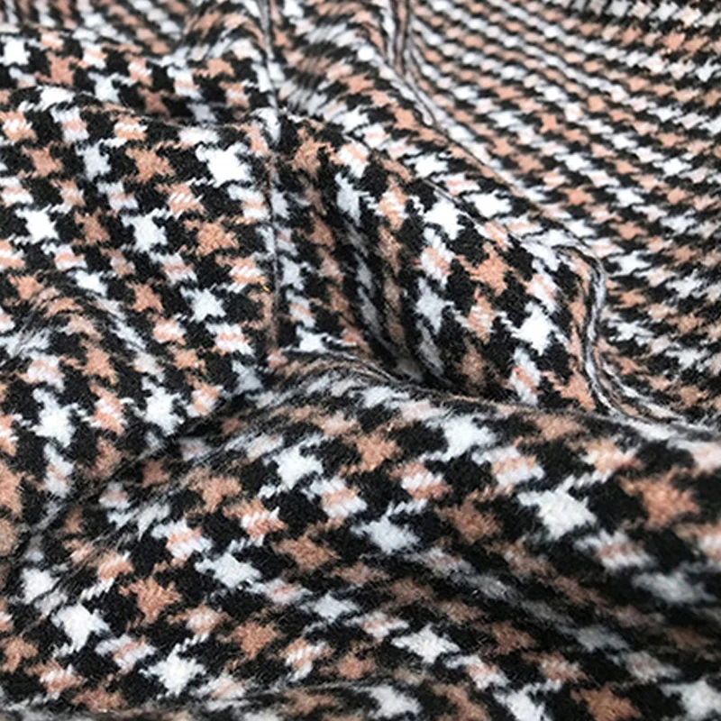 Plaid woolen coat double-breasted long autumn/winter women's jacket houndstooth falling shoulder long retro casual street coat