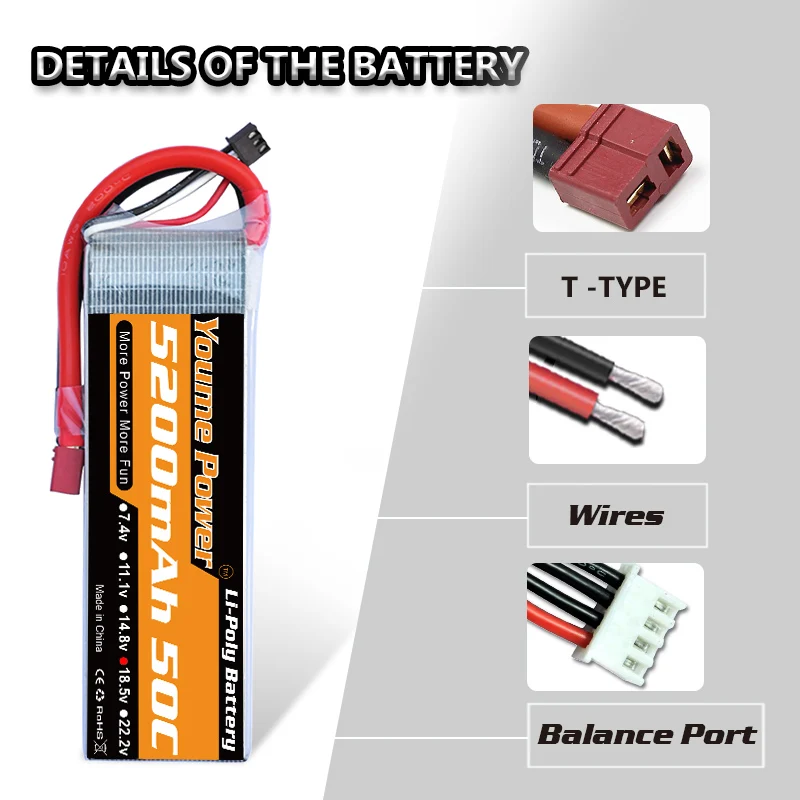 YOUME 6s 22,2 V Lipo 5200mAh T DEAN XT60 батарея 50C-100C TRX XT90 EC5 для RC автомобилей детали грузовика лодка вертолет Квадрокоптер