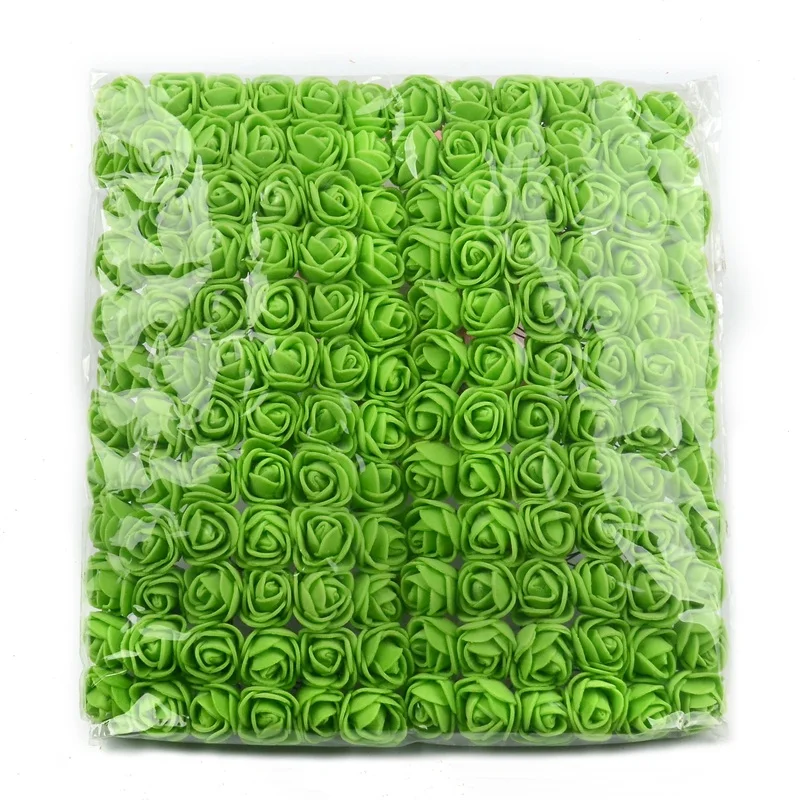 144pcs Mini PE Foam Rose Artificial Flower Bouquet For Wedding Decoration DIY Scrapbooking Wreath Supplies Fake Flower Craft - Цвет: Green