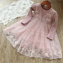 Зимнее кружевное платье для маленьких девочек платья для новорожденных с длинными рукавами 1 праздничная одежда для маленьких девочек