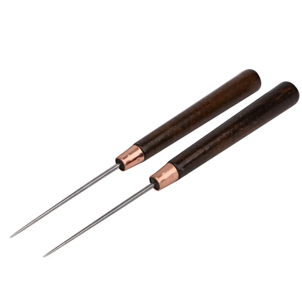 Leather Sewing Tools 2PCS/Set Wooden Handle Awls DIY Leather Sewing Awl Shoes Repair Tool Hand Stitcher Leather Craft Awl Punch Hole Tools