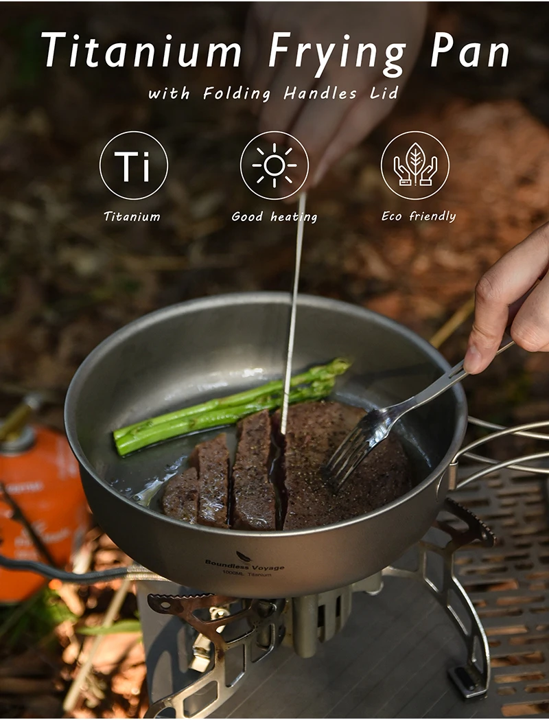 Boundless Voyage Camping Pfanne Antihaft-Bratpfanne Schüssel Titan Kochgeschirr Grill mit Deckel & Klapp griff Outdoor-Ausrüstung – Detail 1