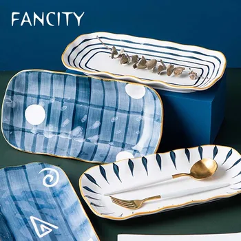 

FANCITY Japanese-style dinner plate creative personality ceramic fish plate household steamed fish plate dish large commercial r