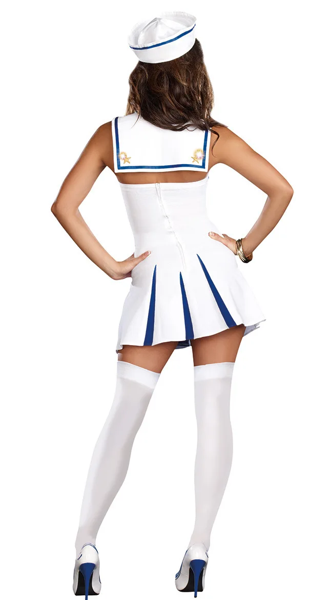 Navy dress white sailor suit Backless Sexy DS perform costumes Fantasy Cosplay Costume Halloween Women Carnival Dress