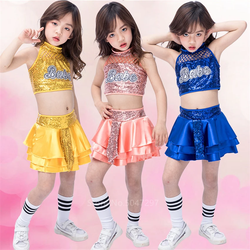 Girls Shiny Dance Outfit Glittery Crop Top+Skirt Set Kids Stage Performing Wear