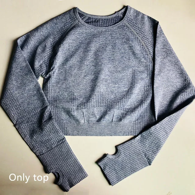 Light Blue Tops Комплект для йоги, бесшовный костюм для йоги, 2 предмета, спортивные футболки, укороченный топ, бесшовные леггинсы, спортивный комплект, одежда для спортзала, фитнес-костюм, комплект для тренировок - Цвет: Light Blue Tops