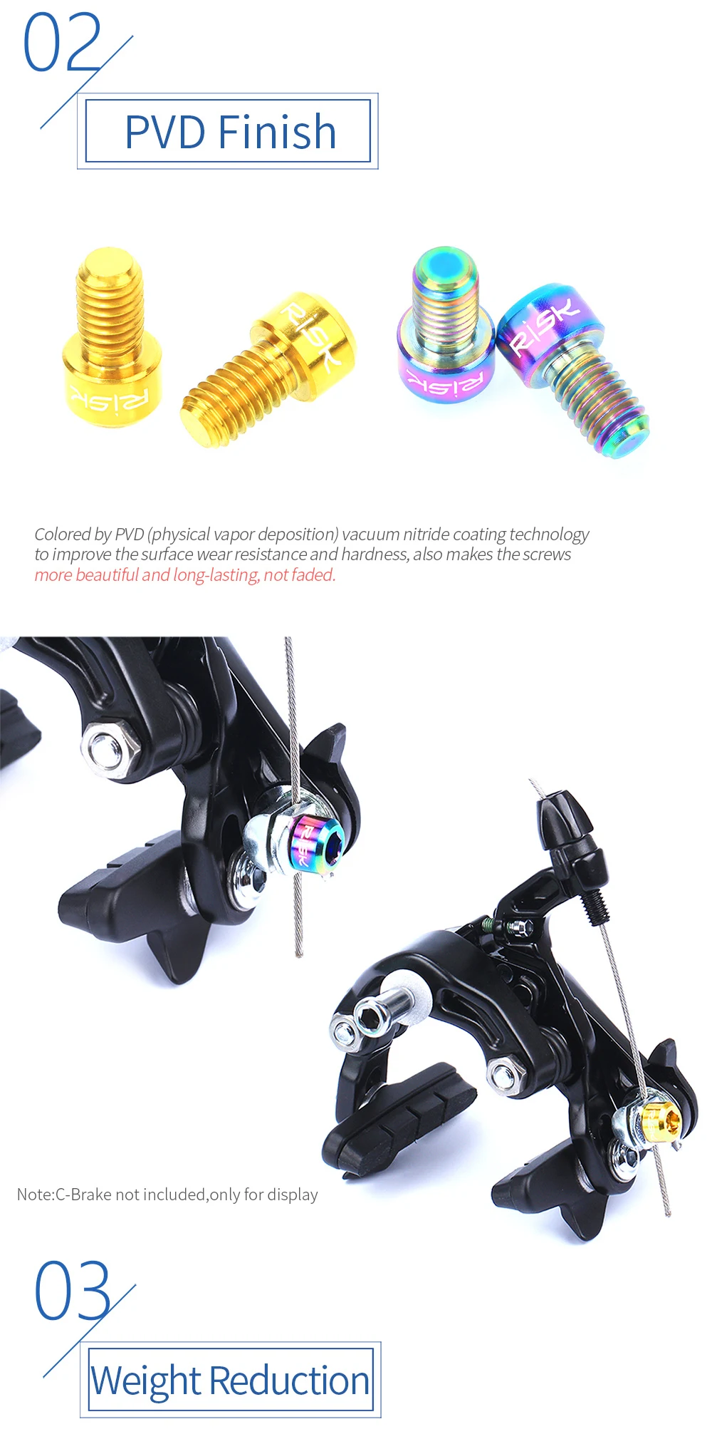 RISK M6*10mm Road Bike Brake Fixed Cable Bolts Titanium Bicycle C Brake Line Pressing Bolts 2 Piece