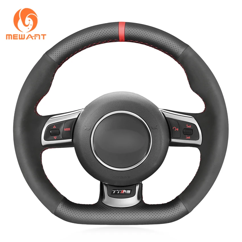 Black Genuine Leather Car Steering Wheel Cover for Audi TT RS (8J) 2009-2014 RS 3 (8P) Sportback 2011-2013 RS 6 (C6) Avant