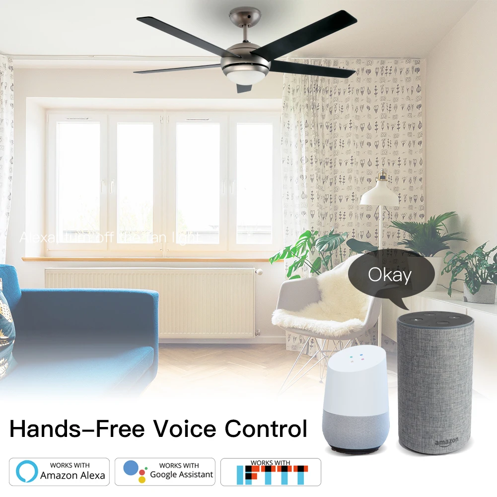 WiFi умный потолочный светильник-вентилятор настенный выключатель, Smart Life/Tuya APP пульт дистанционного управления различными скоростями, совместим с Alexa и Google Home