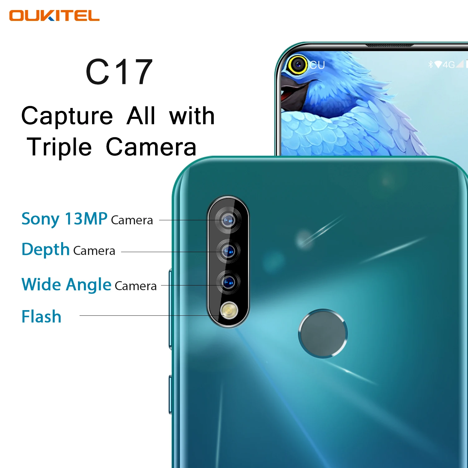 Смартфон OUKITEL C17 6,35 ''с тройной камерой MT6763, четыре ядра, Android 9,0, 3 ГБ, 16 ГБ, распознавание лица, отпечаток пальца, 4G, мобильный телефон, 3900 мА/ч