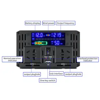 

5000W Car Inverter 12V 220V P eak UPS Voltage transformer Sine Wave LCD Display 12V to 220V Solar Power Inverter for car truck