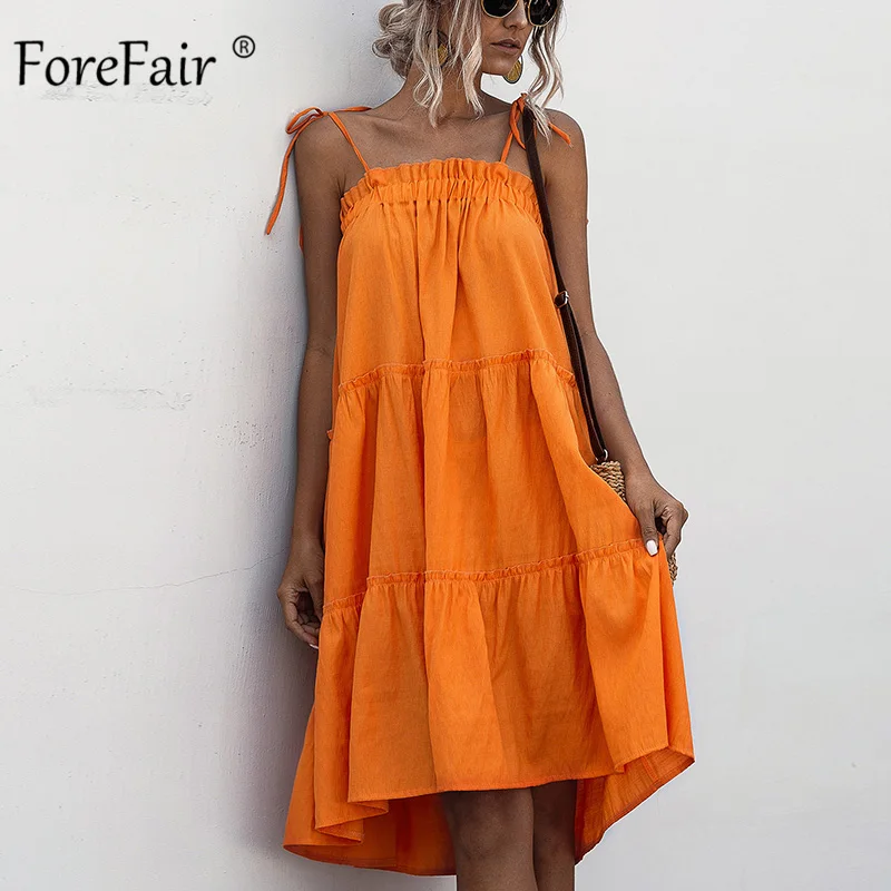 Forefair Off Shoulder Plus Size Thin Straps Mini Casual Sundress Boho Solid Loose Strapless Party Women 2020 Summer Dress | Женская