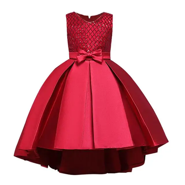Летнее платье для девочки нарядное платье для девочки с блестками Детские платья для девочек, вечернее платье-пачка принцессы для маленьких девочек одежда для детей пышное платье для девочки 4, 6, 8, 10 лет - Цвет: Wine red