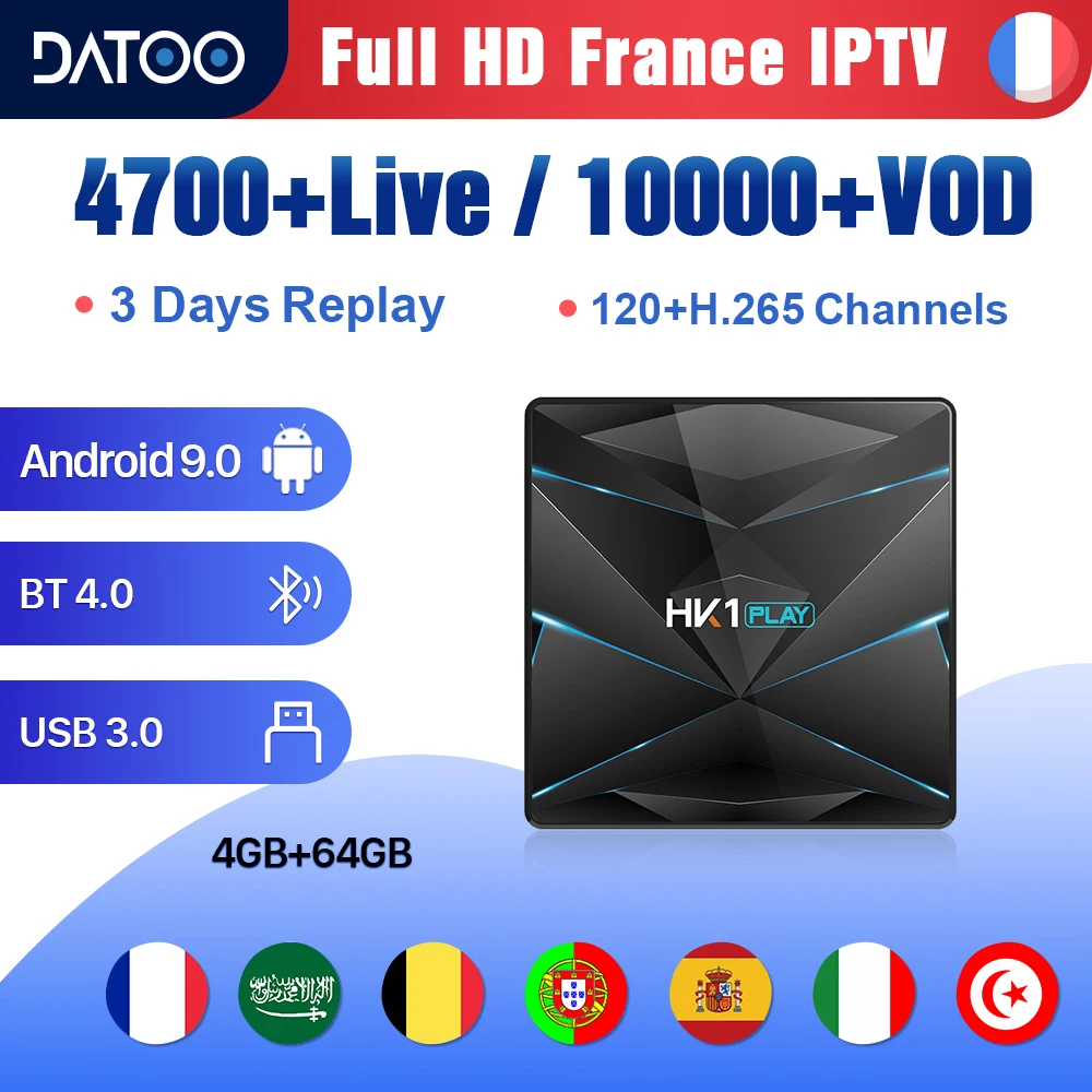 

French IPTV France Arabic Italia Spain Portugal HK1 Play Android 9.0 4G+64G BT Albania Germany Norway Belgium IPTV Turkey Box