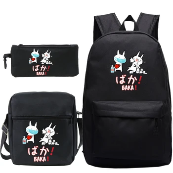 

Mochila 3pcs Baka Rabbit Slap Backpack Kids Pencil Case Lunch Tote Kawaii School Bags for Teenage Girls Boys Plecak Canvas Bag