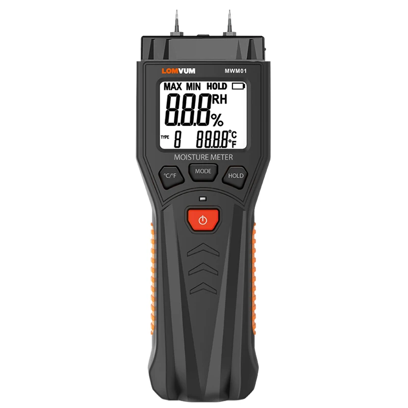 Digital Moisture Meter Wood 2 Pins Different Materials Humidity Tester 0-60% Damp Detector Backlit Screen Wall Hygrometer