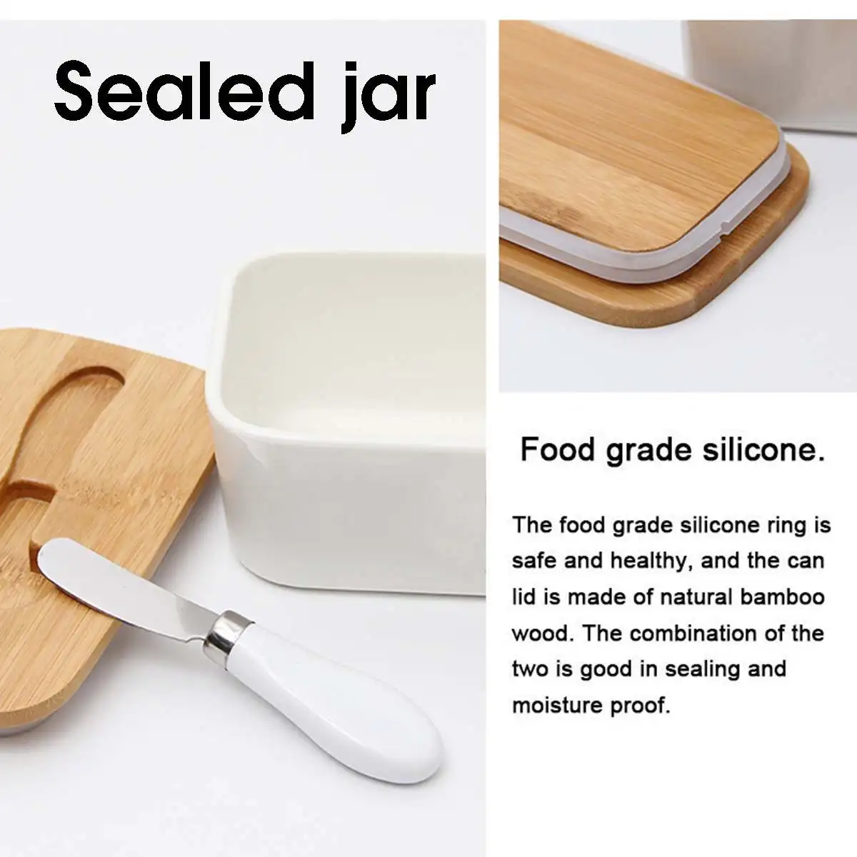 New Stainless Steel Cheese Tool Storage Tray Ceramic Plate Sealing Kitchen With Wood Lid Food Dish Butter Box Keeper Contai | Дом и сад