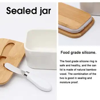 

New Stainless Steel Cheese Tool Storage Tray Ceramic Plate Sealing Kitchen With Wood Lid Food Dish Butter Dish Box Keeper Contai