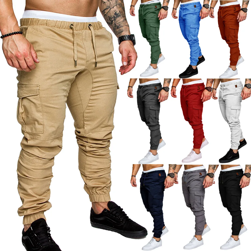 

Men's Pencil Pants Joggers Trousers Male Casaul Drawstring Side Pockets Solid Sweatpants