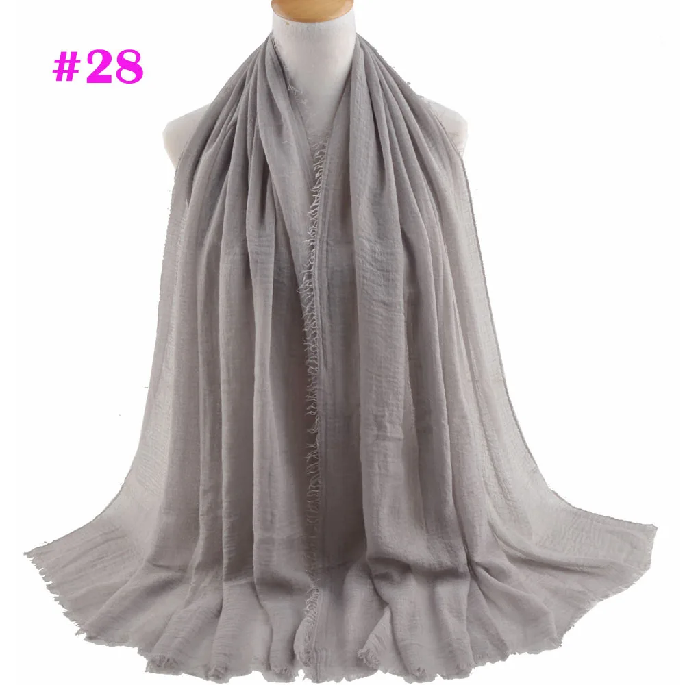 Для женщин из жатой ткани плотная морщин Обёрточная бумага, хлопок, мусульманский хиджаб шаль для Мягкая шарф из фуляровой ткани, вискоза Макси шарфы, Твердые Волосы Головы Шарф Bufanda