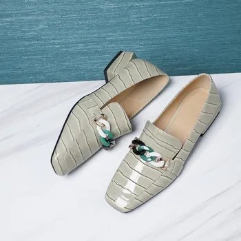 

MLJUESE 2021 women pumps Cow leather autumn spring square toe gray color low heel lace up high heels party dress wedding size 42