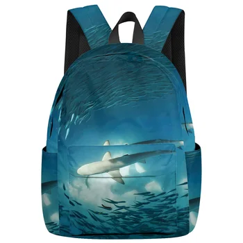 

The Bottom Sea Is Surrounded By Schools Fish Backpack Interior Key Chain Holder Luxury Backpack Arcuate Shoulder Strap