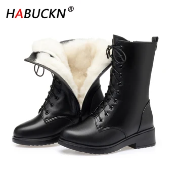 

HABUCKN Boots Women 2020 Autumn Winter Ladies New Thick Bottom Motorcycle Boots Black Women Short Shoes Genuine Leather