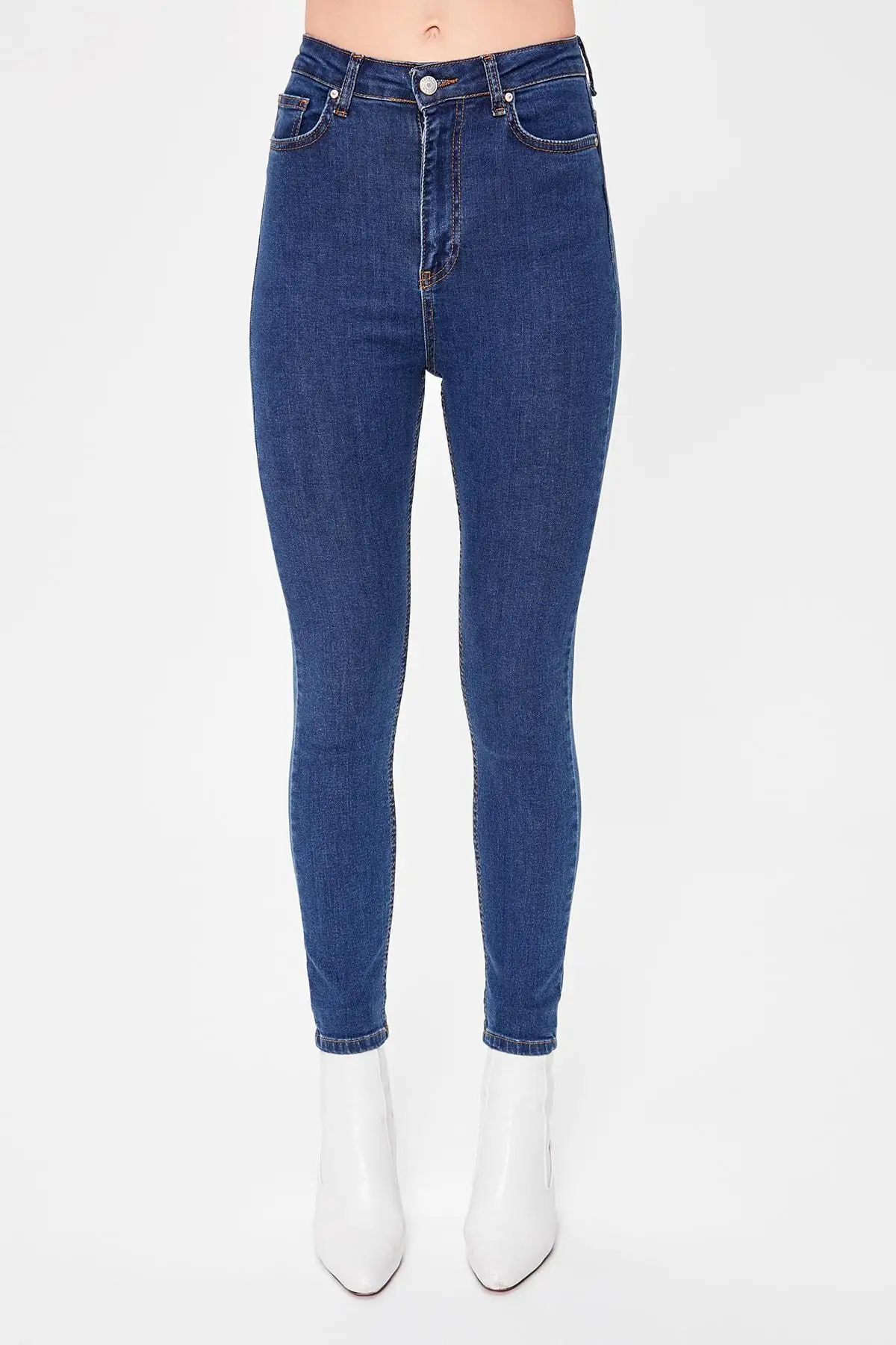 Trendyol синие джинсы скинни с высокой талией TWOAW20JE0226
