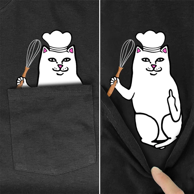 CLOOCL Black Cotton T-Shirt Brand Pocket Cute Cat Middle Finger 3D Printed Tshirt Casual Shirts Funny Cottons Tee Harajuku Tops Cotton T-shirt 3