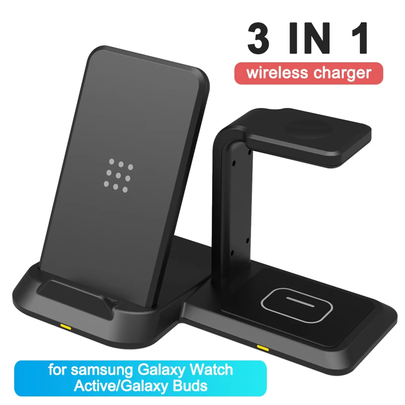 10W Wireless Charger Stand for iphone 12 pro Samsung S20/10 Note 10 9 3 in 1 Wireless Charger for Galaxy Buds Samsung Watch Gear