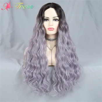 

X-TRESS Ombre Purple Colored Synthetic Wavy Wigs For Women Machine Made Lolita Long Curly Wig Heat Resistant Cosplay Party Wigs