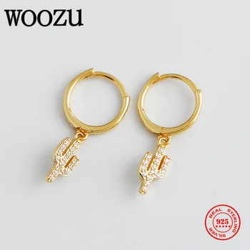 

WOOZU Fashion Bohemian Luxury Pave Zircon Cactus Pendant Drop Earrings for Women Genuine 925 Sterling Silver Party Jewelry Gift