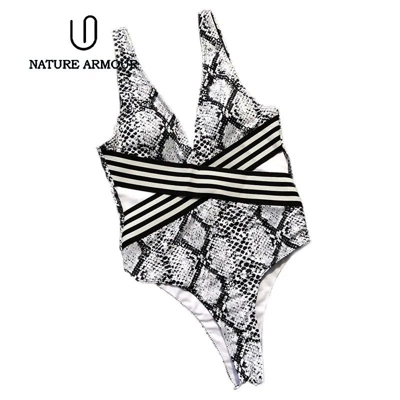 Женский купальник в полоску черный с глубоким v-образным вырезом вырезами 2019 |