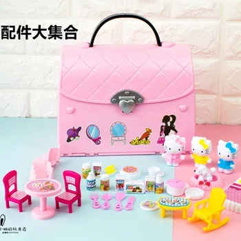 

Children Play House Kitchen Toy Handbag House KT Cat Villa Bathroom Princess Set GIRL'S Birthday Gift New